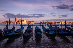 Italy-Venice-gondolas with Basilica di Santa Maria della Salute in back