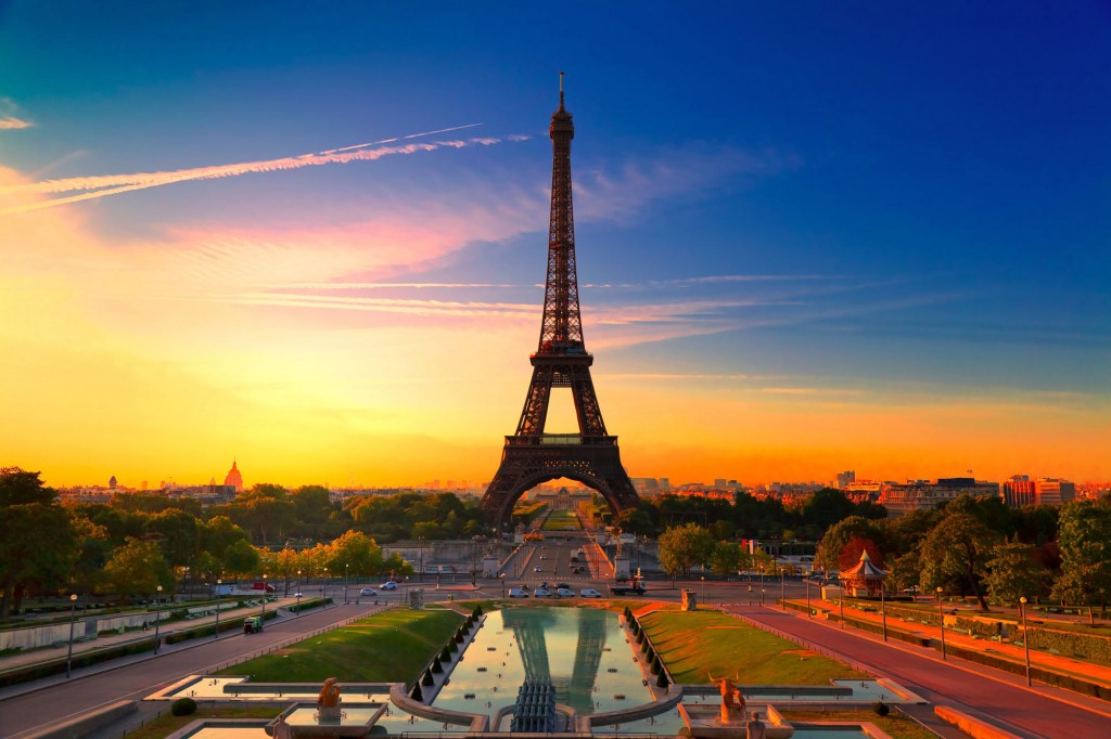 The Eiffel Tower at sunset, Paris, France