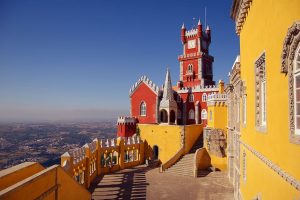 The bright and colourful Pena Palace of Sintra, Portugal