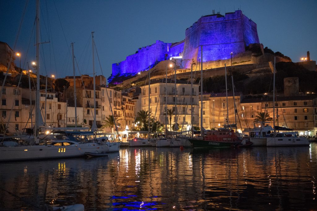 Bonifacio Corsica tour lights marina at night