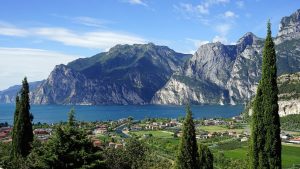 Stunning backdrop of mountains against Lake Garda