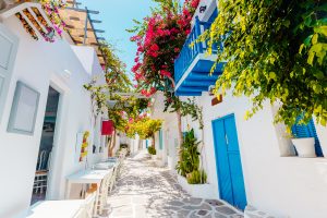 Traditional greek street on Paros island, Greece