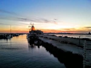 The salt pans at Trapani and Marsala at dusk