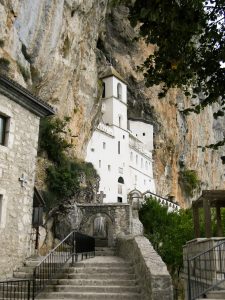 The amazing Ostrog Monastery carved in the cliff in Ostroška Greda