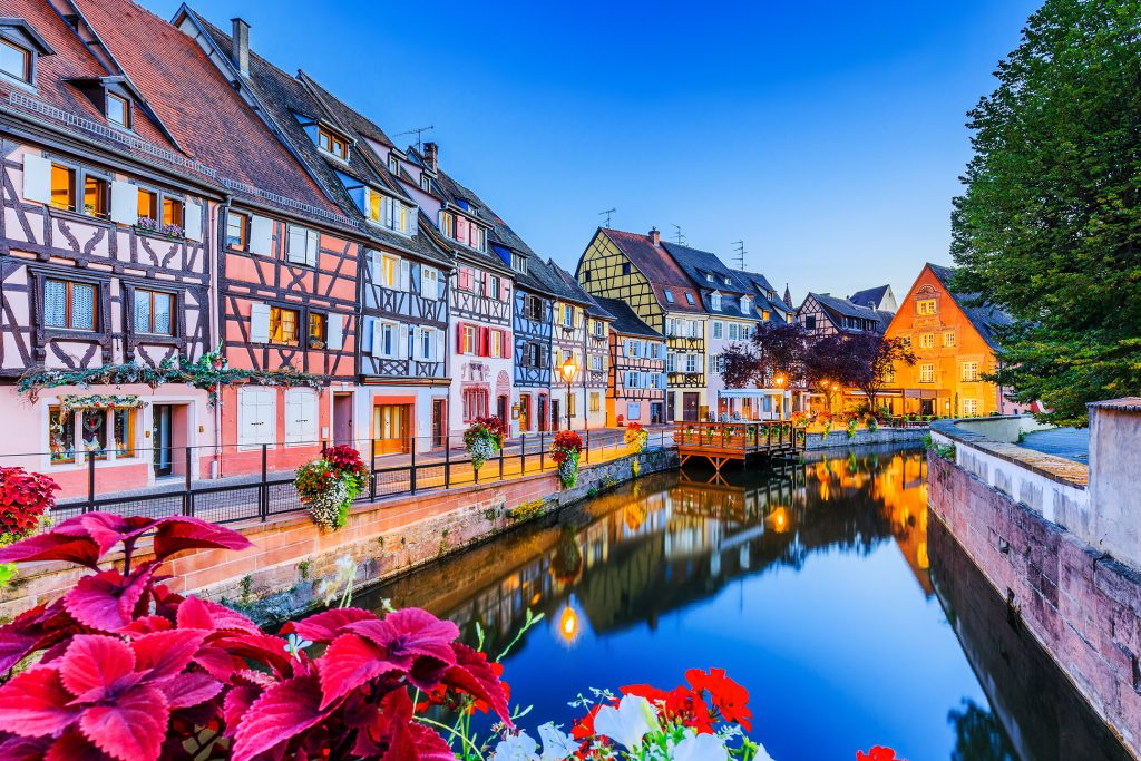 Water canal and traditional half timbered houses of Colmar