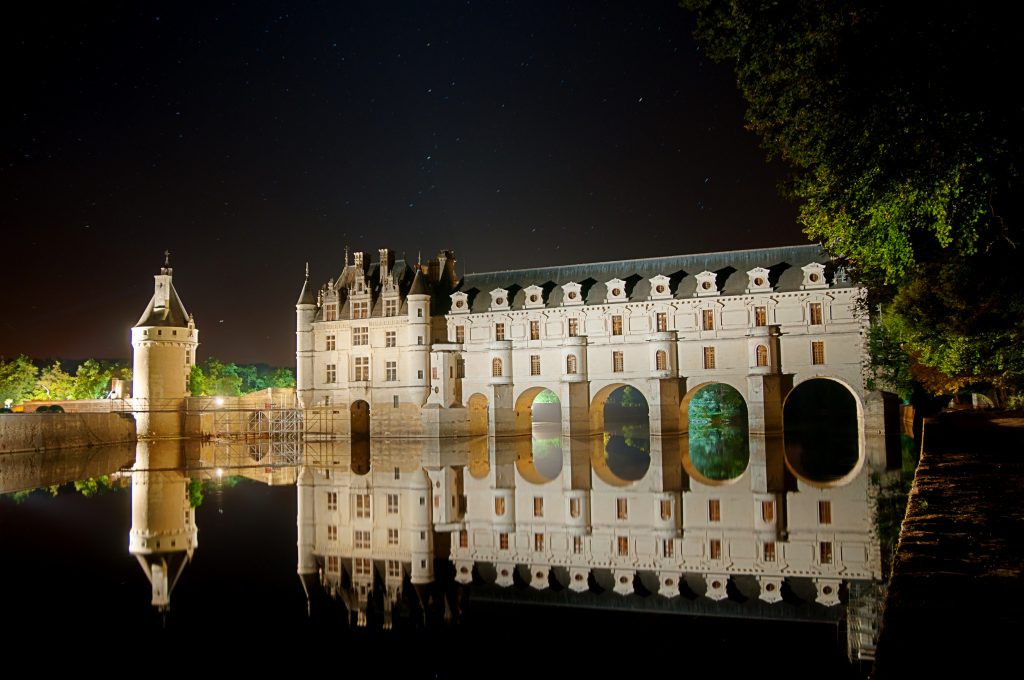 The romantic Chenonceau castle by night