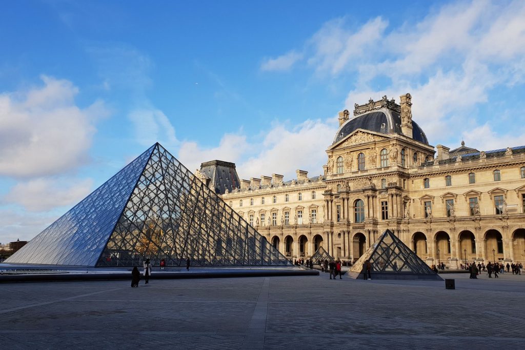 The I.M Pei Pyramid at the entrance to the Louvre, Paris