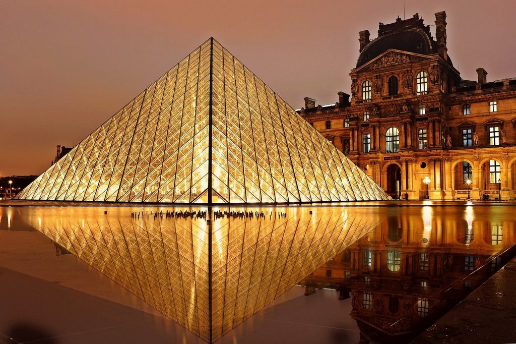The Louvre Museum at night, Paris, France