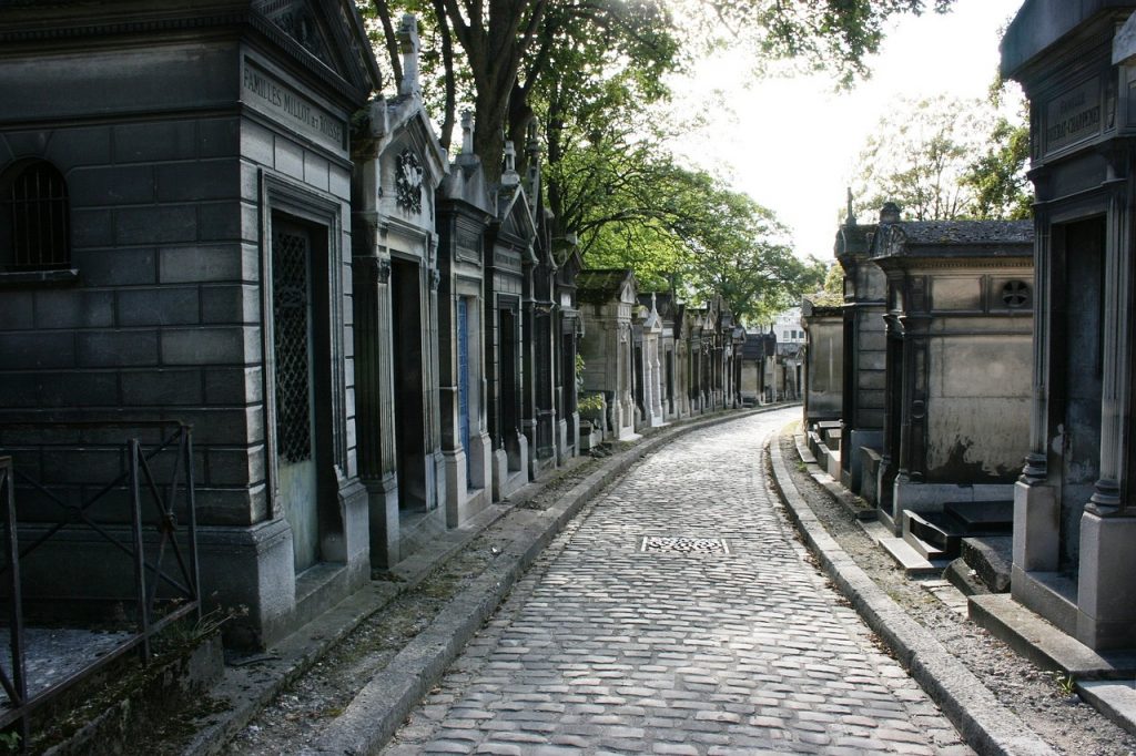 France - Paris - Pere Lachaise Cemetery lines of crypts