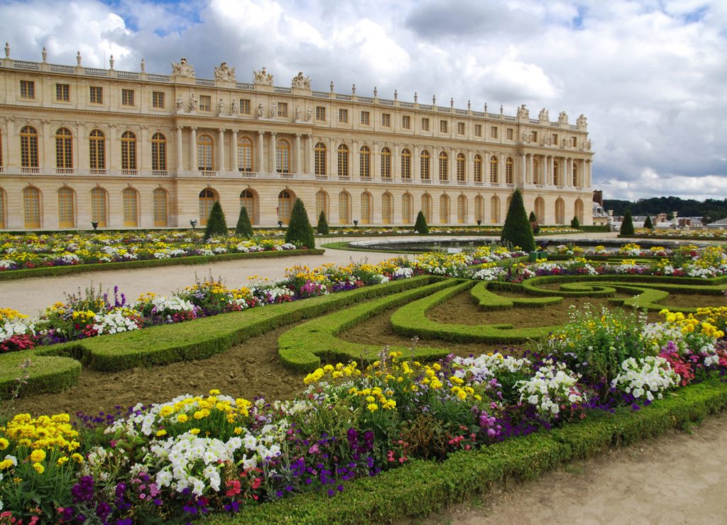 Famous palace Versailles near Paris, France with beautiful gardens