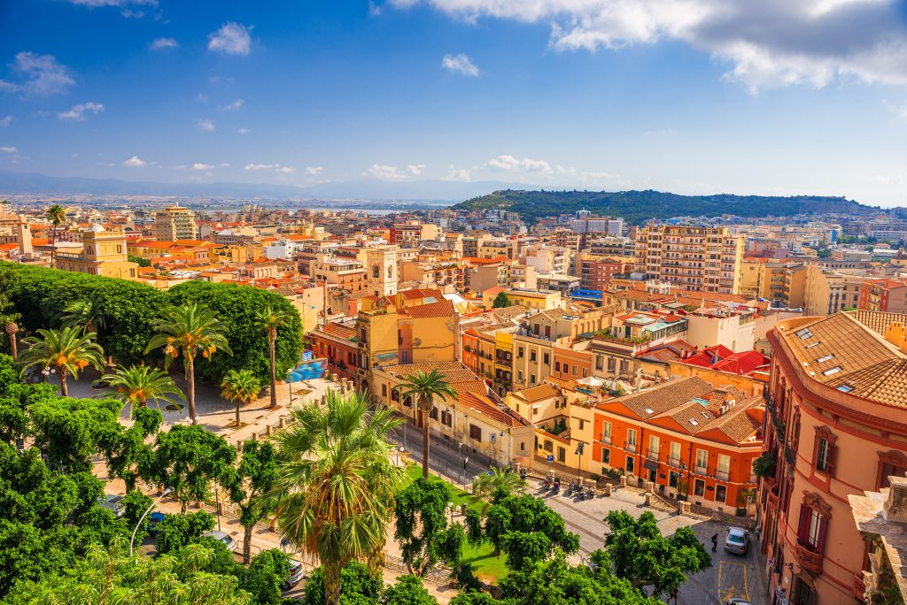 The cityscape of Cagliari from above in the morning