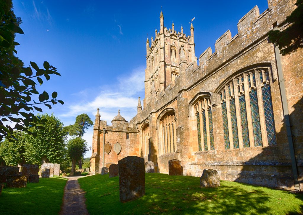 St James Church and  graveyard in old Cotswold town of Chipping Campden