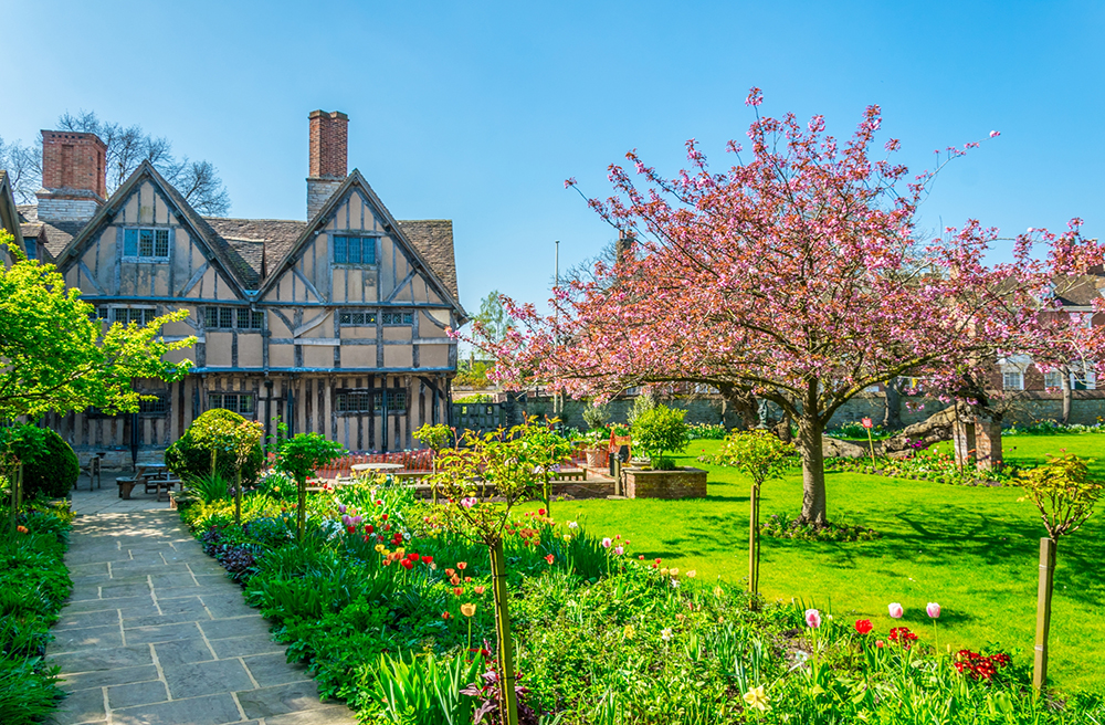 View of the Hall's Croft gardens in Stratford upon Avon, England